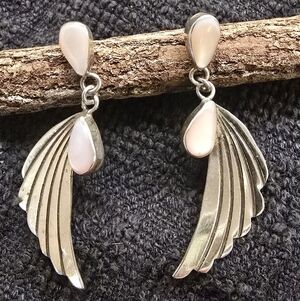 Elegant Sterling Silver and Pink Mother Of Pearl Winged Earrings